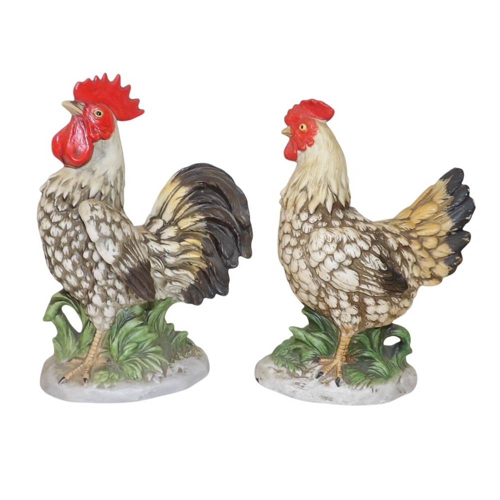 Vintage Porcelain Rooster and Hen Homco Farmhouse Ceramic Decor 1446